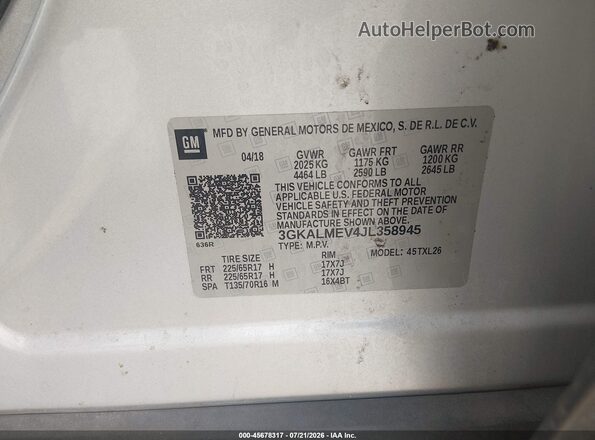 3GKALMEV4JL358945 2018 GMC TERRAIN Silver Engine compartment view