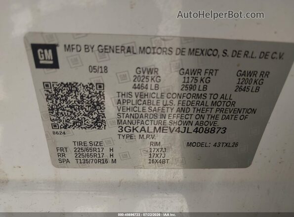 3GKALMEV4JL408873 2018 GMC TERRAIN White Widok komory silnika