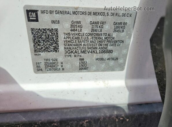 3GKALMEV4KL106680 2019 GMC TERRAIN Белый Вид подкапотного пространства