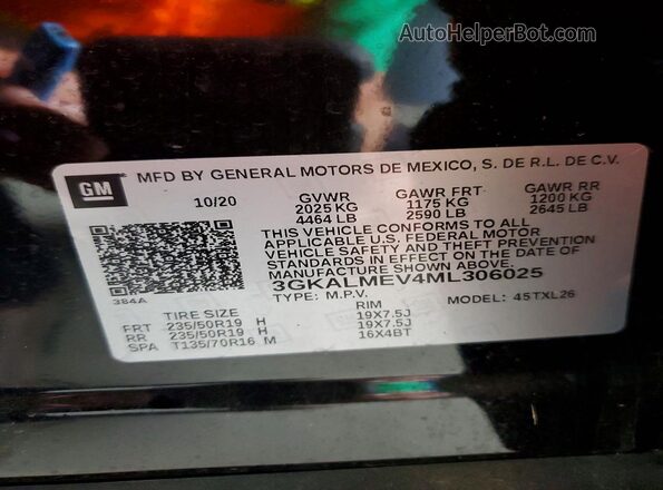3GKALMEV4ML306025 2021 GMC TERRAIN Black Vista de la etiqueta del VIN