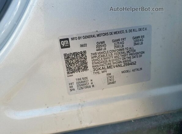 3GKALMEV4NL259452 2022 GMC TERRAIN Silver Շարժիչի բաժամունքի տեսք