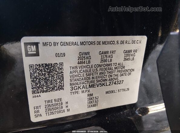 3GKALMEV5KL274327 2019 GMC TERRAIN Black Engine compartment view