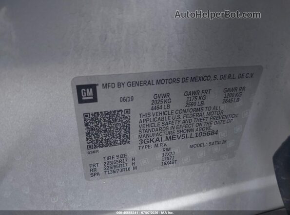 3GKALMEV5LL105684 2020 GMC TERRAIN Silver Widok komory silnika