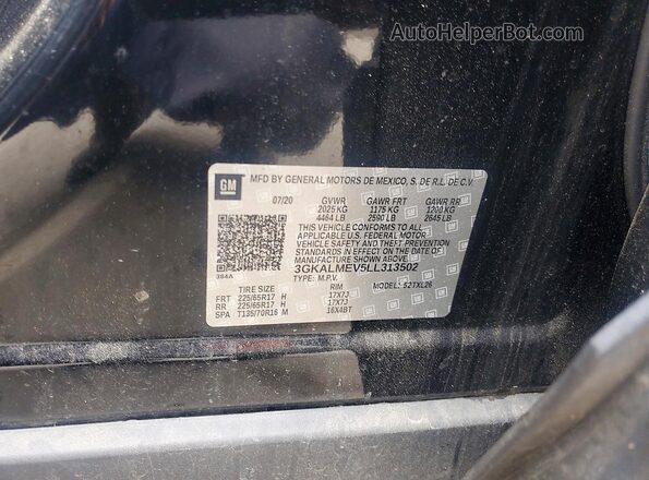 3GKALMEV5LL313502 2020 GMC TERRAIN Black Vista de la etiqueta del VIN
