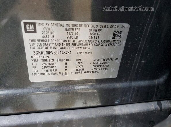 3GKALMEV6JL143731 2018 GMC TERRAIN Charcoal Вид наклейки з VIN-кодом