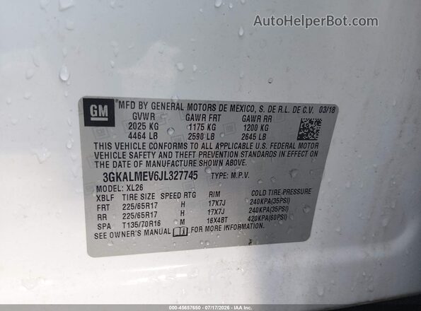 3GKALMEV6JL327745 2018 GMC TERRAIN White Շարժիչի բաժամունքի տեսք