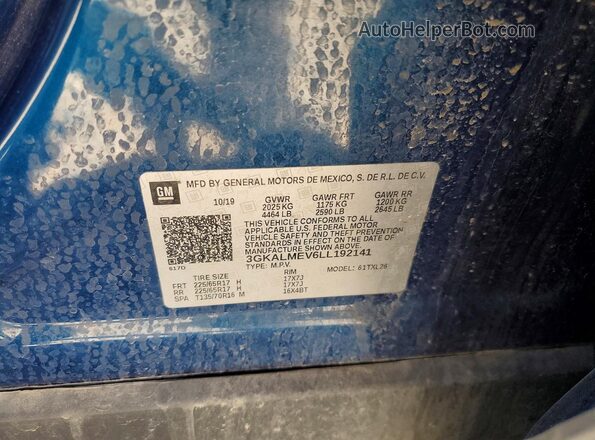 3GKALMEV6LL192141 2020 GMC TERRAIN Blue Widok wnętrza 360 stopni