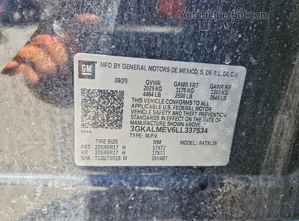 3GKALMEV6LL337534 2020 GMC TERRAIN Black Vista del compartimento del motor