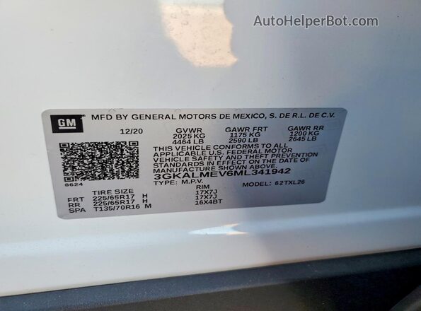 3GKALMEV6ML341942 2021 GMC TERRAIN White VIN sticker view