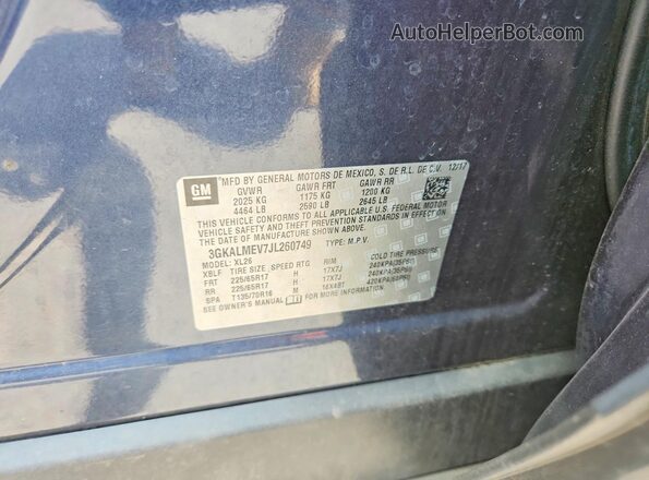 3GKALMEV7JL260749 2018 GMC TERRAIN Blue Vista de la etiqueta del VIN