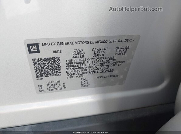 3GKALMEV7KL102039 2019 GMC TERRAIN Silver Вид підкапотного простору