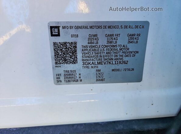 3GKALMEV7KL119262 2019 GMC TERRAIN Белый Вид наклейки с VIN-кодом