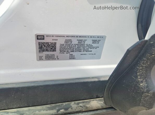 3GKALMEV7NL278500 2022 GMC TERRAIN White Вид наклейки з VIN-кодом