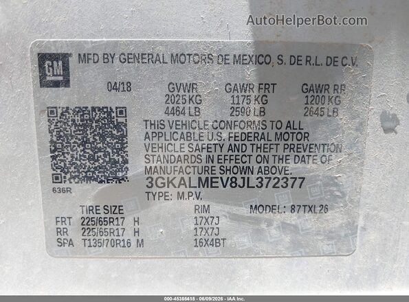 3GKALMEV8JL372377 2018 GMC TERRAIN Silver ძრავის განყოფილების ხედი