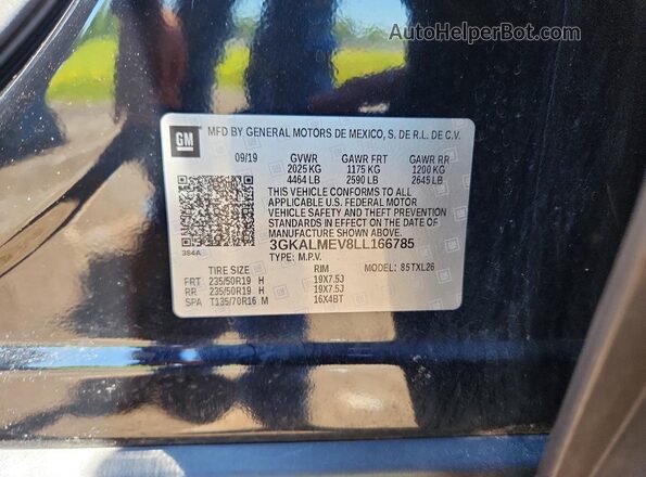 3GKALMEV8LL166785 2020 GMC TERRAIN Черный Вид наклейки с VIN-кодом