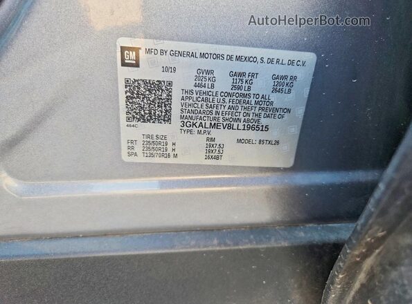 3GKALMEV8LL196515 2020 GMC TERRAIN Silver VIN կոդի պիտակի տեսք