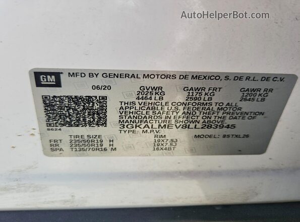 3GKALMEV8LL283945 2020 GMC TERRAIN Белый Вид наклейки с VIN-кодом
