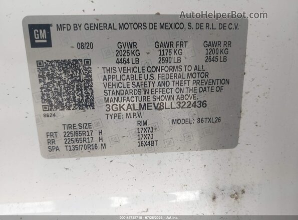 3GKALMEV8LL322436 2020 GMC TERRAIN White Շարժիչի բաժամունքի տեսք
