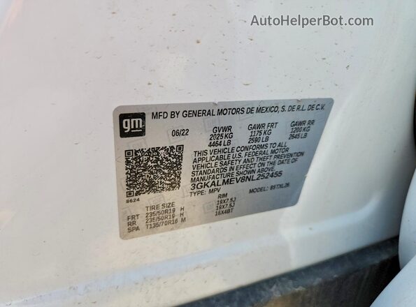 3GKALMEV8NL252455 2022 GMC TERRAIN Белый Вид подкапотного пространства