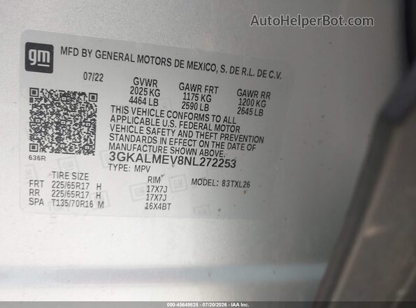 3GKALMEV8NL272253 2022 GMC TERRAIN Silver ძრავის განყოფილების ხედი