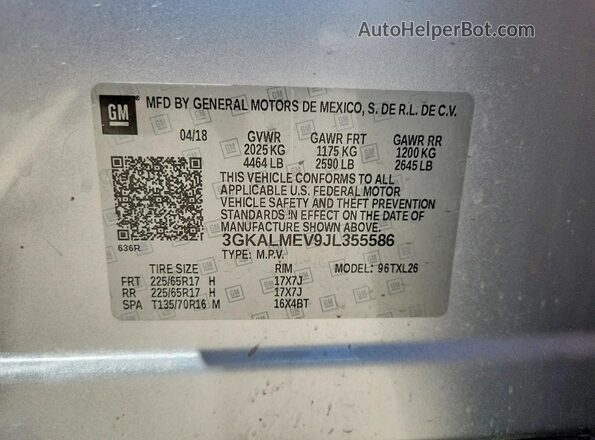 3GKALMEV9JL355586 2018 GMC TERRAIN Gray VIN sticker view
