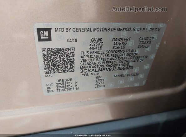 3GKALMEV9JL356480 2018 GMC TERRAIN Золотой Вид подкапотного пространства
