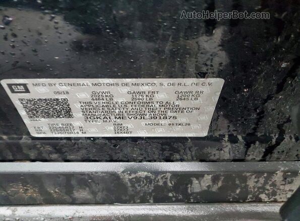 3GKALMEV9JL391875 2018 GMC TERRAIN Black Вид наклейки з VIN-кодом