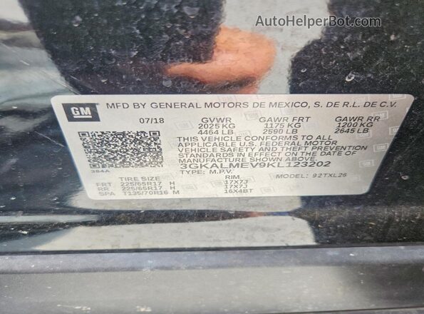 3GKALMEV9KL123202 2019 GMC TERRAIN Black Widok naklejki z numerem VIN