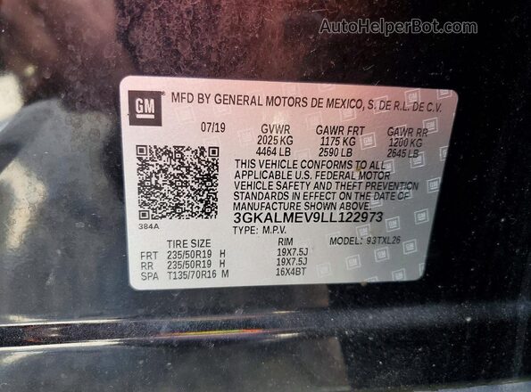 3GKALMEV9LL122973 2020 GMC TERRAIN Black VIN sticker view
