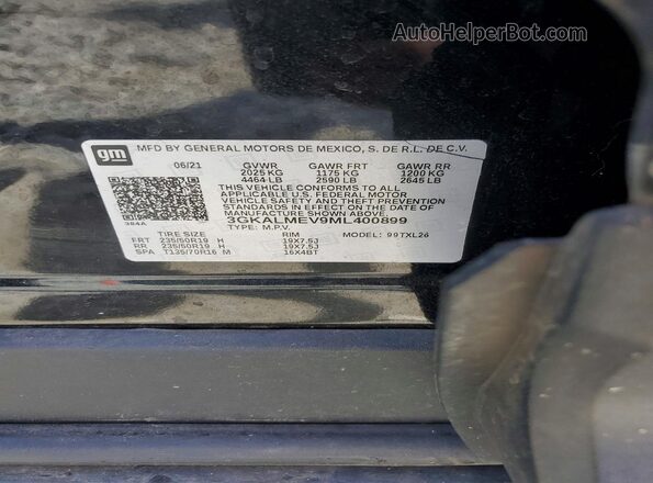 3GKALMEV9ML400899 2021 GMC TERRAIN Black VIN კოდის სტიკერის ხედი