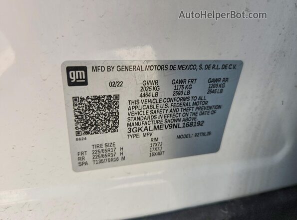 3GKALMEV9NL168192 2022 GMC TERRAIN White ძრავის განყოფილების ხედი