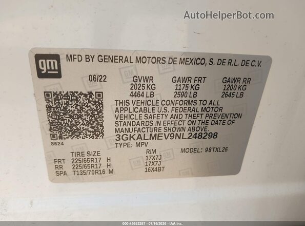 3GKALMEV9NL248298 2022 GMC TERRAIN Белый Вид подкапотного пространства