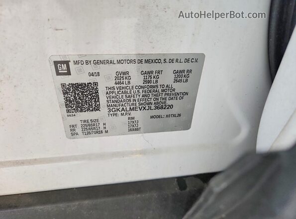 3GKALMEVXJL368220 2018 GMC TERRAIN Белый Вид подкапотного пространства