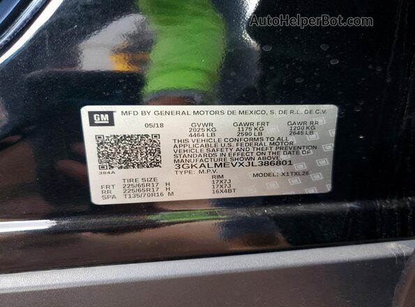 3GKALMEVXJL386801 2018 GMC TERRAIN Black Vista de la etiqueta del VIN