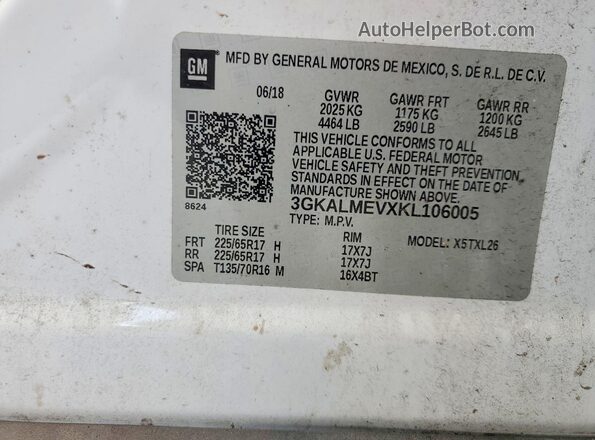 3GKALMEVXKL106005 2019 GMC TERRAIN White Շարժիչի բաժամունքի տեսք