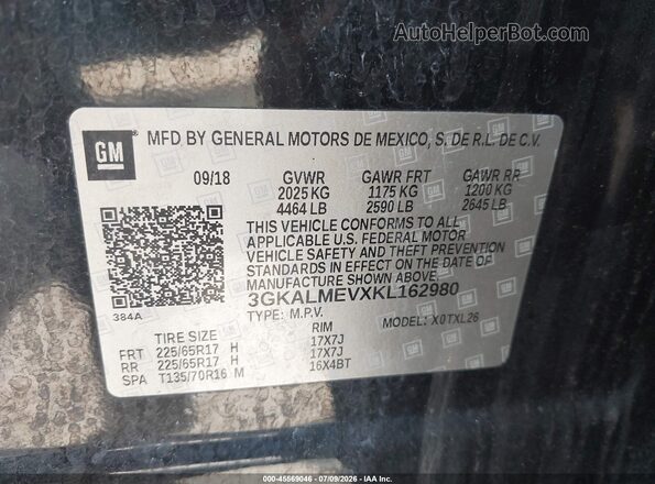 3GKALMEVXKL162980 2019 GMC TERRAIN Black Engine compartment view