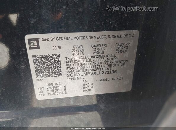 3GKALMEVXLL271196 2020 GMC TERRAIN Black Vista del compartimento del motor