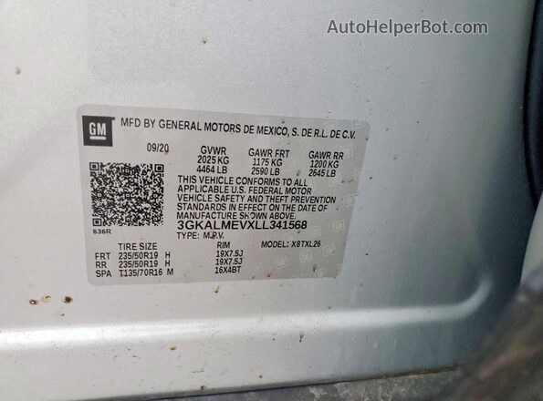 3GKALMEVXLL341568 2020 GMC TERRAIN Серебряный Вид наклейки с VIN-кодом