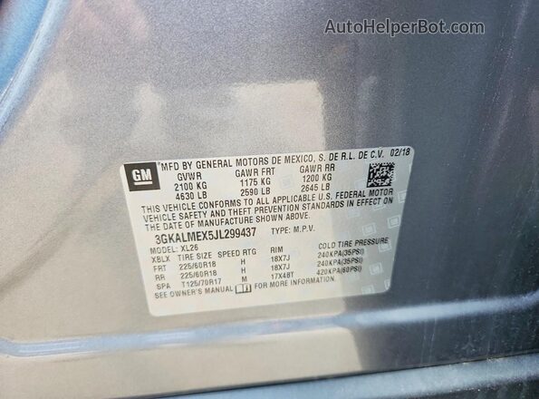 3GKALMEX5JL299437 2018 GMC TERRAIN Gray Widok komory silnika