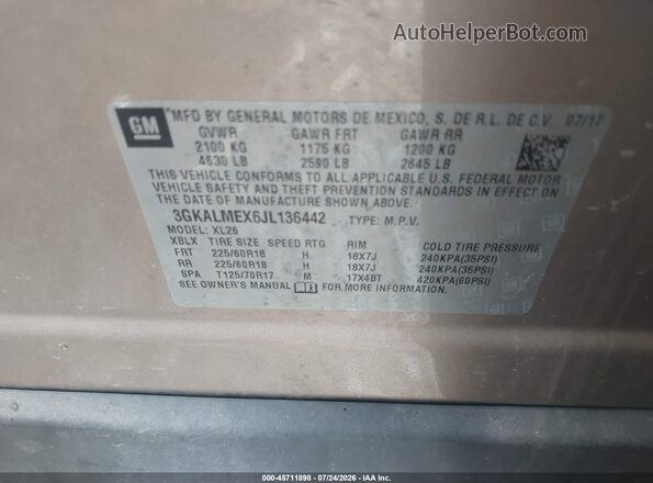 3GKALMEX6JL136442 2018 GMC TERRAIN Коричневый Вид подкапотного пространства