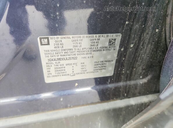 3GKALMEXXJL257622 2018 GMC TERRAIN Blue Widok wnętrza 360 stopni