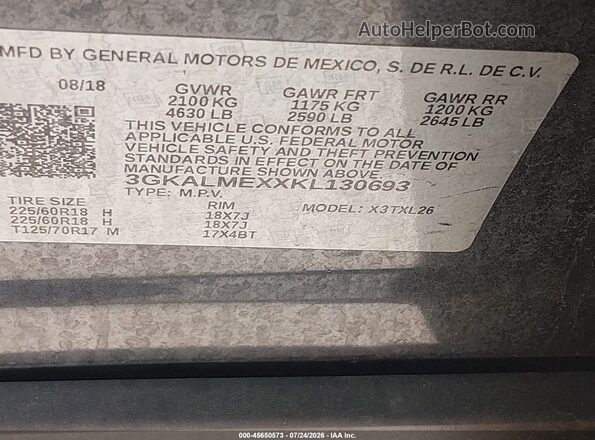 3GKALMEXXKL130693 2019 GMC TERRAIN Gray Widok komory silnika