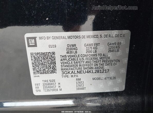 3GKALNEU4KL281217 2019 GMC TERRAIN Black ძრავის განყოფილების ხედი