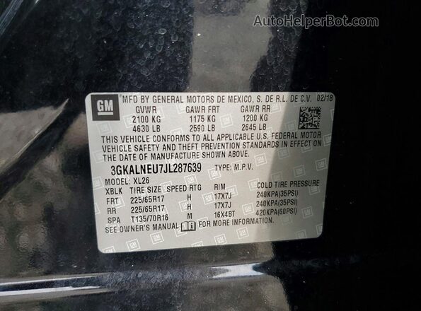3GKALNEU7JL287639 2018 GMC TERRAIN Black Widok naklejki z numerem VIN