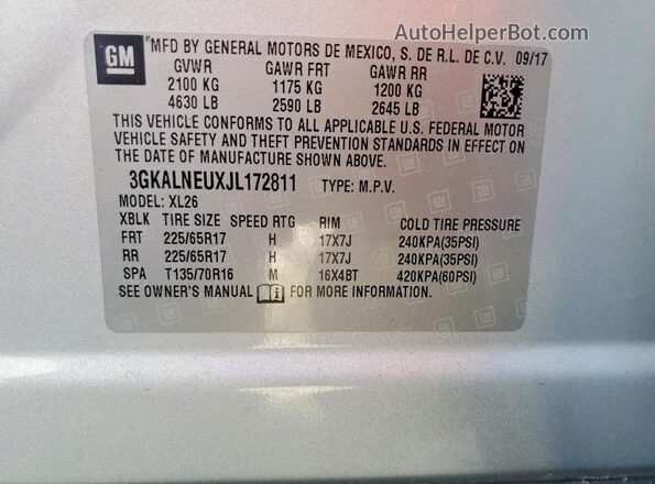 3GKALNEUXJL172811 2018 GMC TERRAIN Silver Vista interior de 360 grados