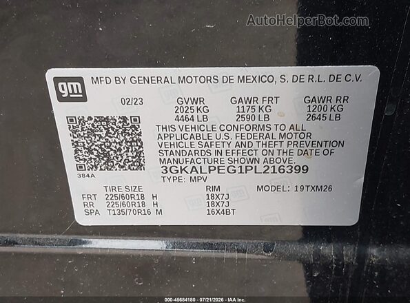 3GKALPEG1PL216399 2023 GMC TERRAIN Black Вид підкапотного простору