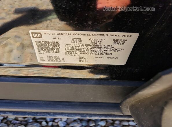 3GKALPEG8PL103338 2023 GMC TERRAIN Black Vista de la etiqueta del VIN