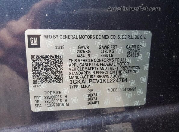3GKALPEV1KL224784 2019 GMC TERRAIN Blue VIN კოდის სტიკერის ხედი