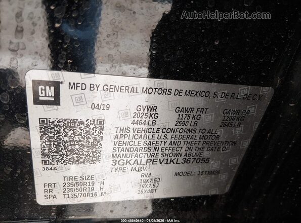 3GKALPEV1KL367055 2019 GMC TERRAIN Black Вид підкапотного простору