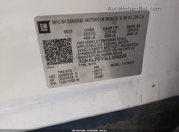 3GKALPEV1LL105229 2020 GMC TERRAIN White ძრავის განყოფილების ხედი
